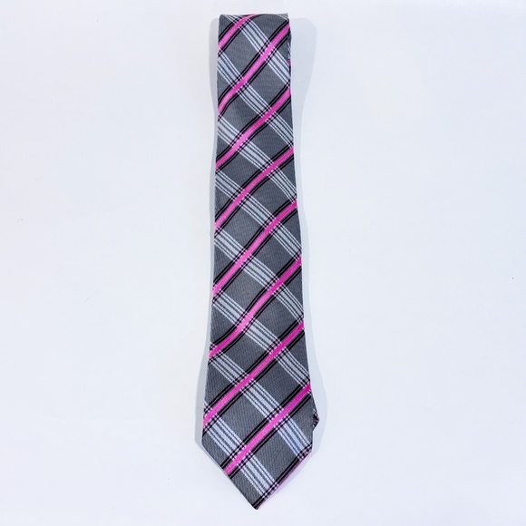 GEOFFREY BEENE Pink and grey plaid tie - Picture 1 of 3